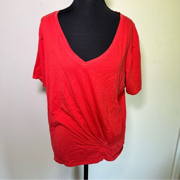 Express Red Orange Women’s Short Sleeve T-Shirt with Knot Detail - Picture 2 of 8